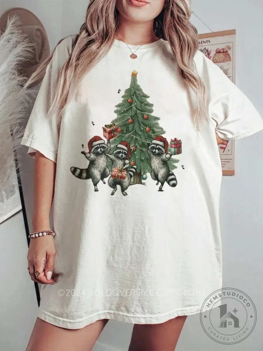 Vintage Christmas Raccoon Lover Holiday T-Shirt