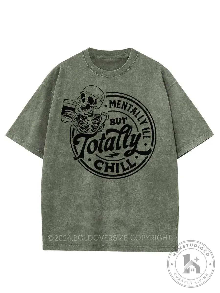 Chill Skeleton Sipping Coffee T-Shirt for Those with Mental Health Awareness