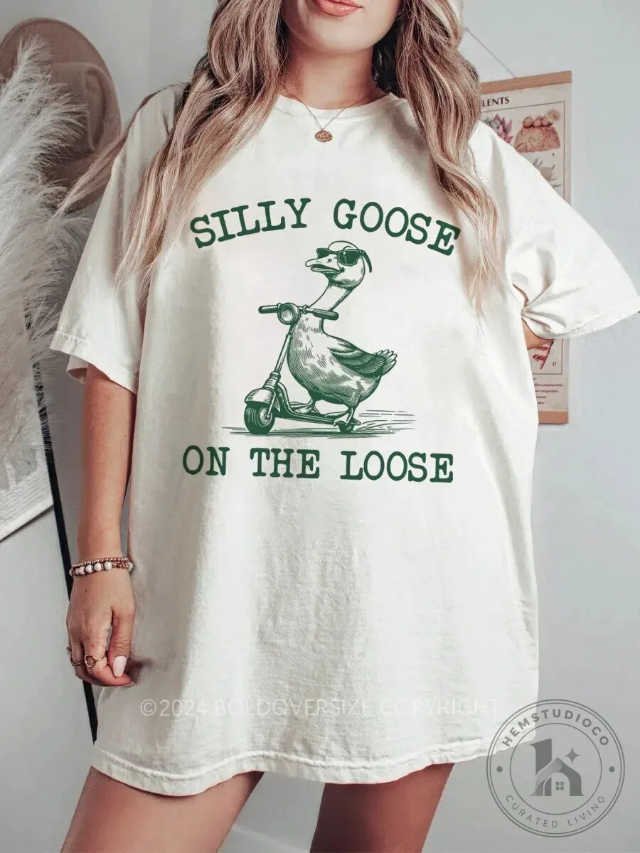 Silly Goose On The Loose Scooter Riding Goose Funny Graphic T-Shirt