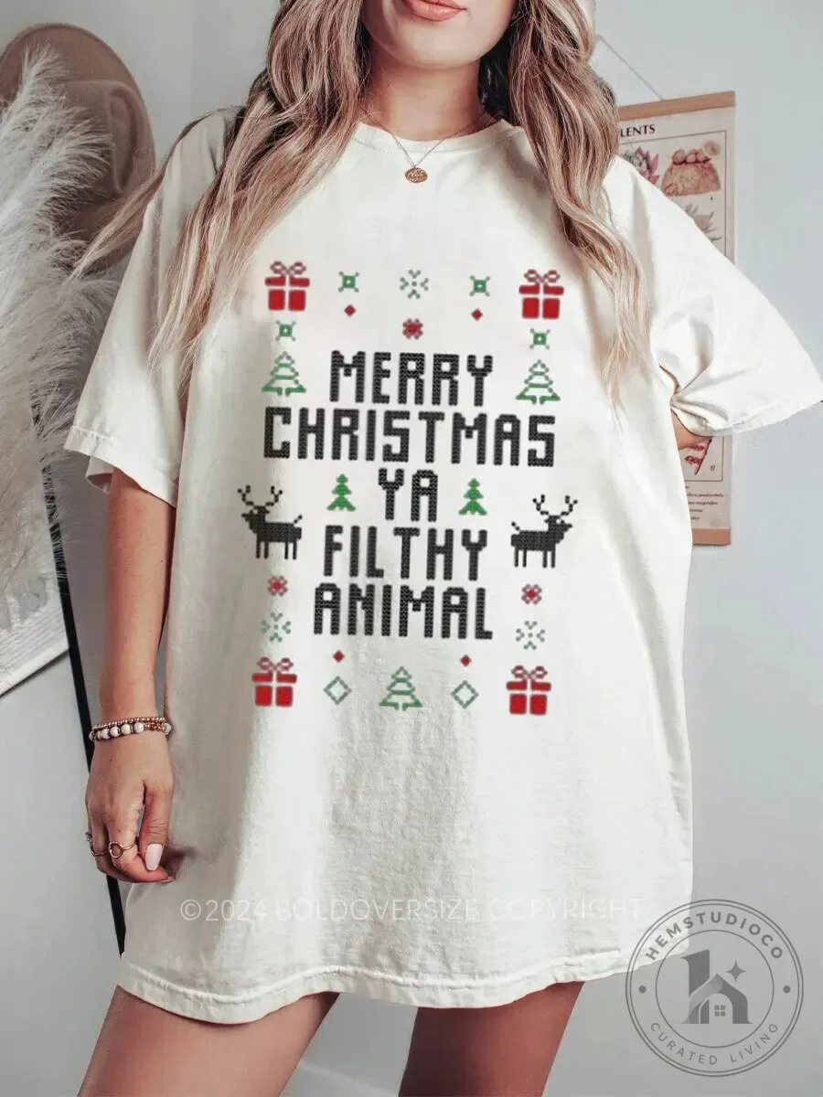 Merry Christmas Ya Filthy Animal Ugly Sweater Style Holiday T-Shirt