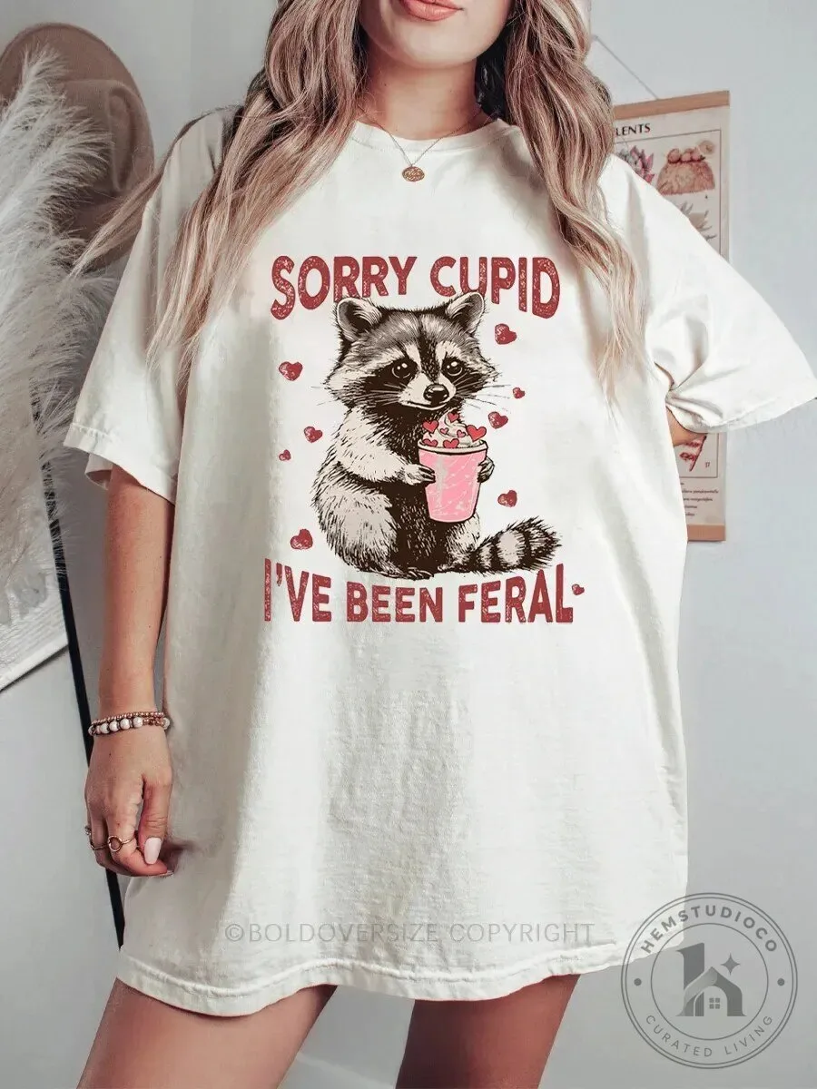 Sorry Cupid I've Been Feral Raccoon Valentine's Day Funny T-Shirt